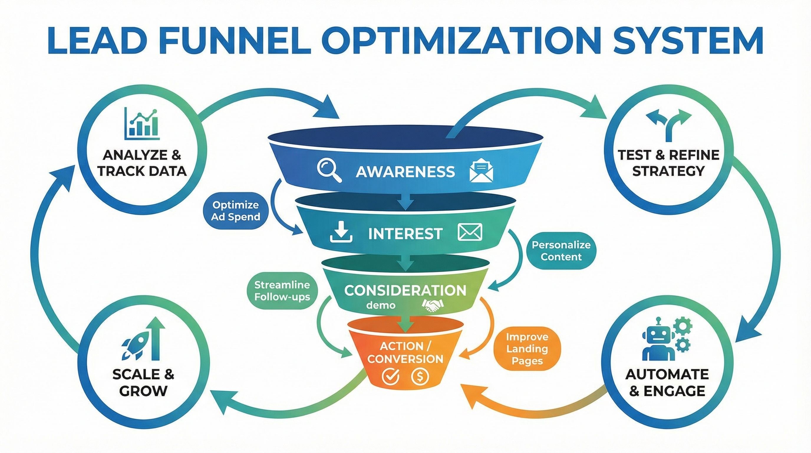 Lead funnel optimization dashboard showing automated workflow