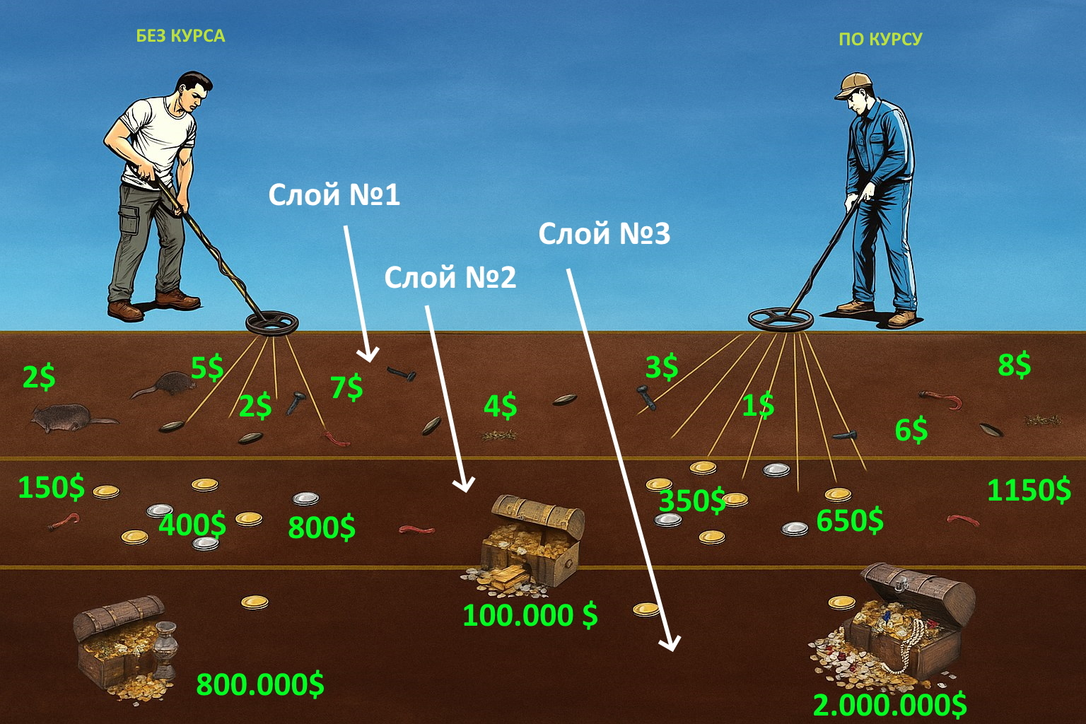 Схема слоев копа и находок